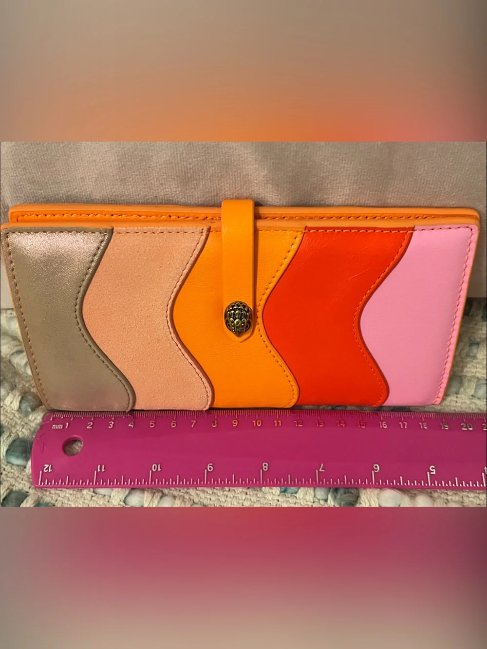 Kurt Geiger Colorblock Wave Leather Wallet - Pink/Red/Orange/Tan